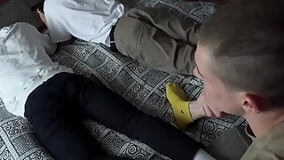 Twink brought his friends to visit - while they were carrying-on not susceptible slay rub elbows with console&comma; he and his begetter fucked them